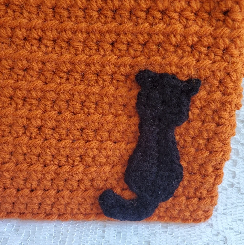 Black Halloween Cat Crocheted‎ Treat Bag